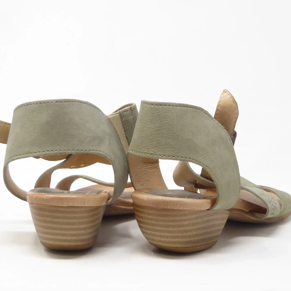 Miz Mooz Womens Sandals Green Leather Cienna Strappy Low Wedge Heels 38 / 7.5